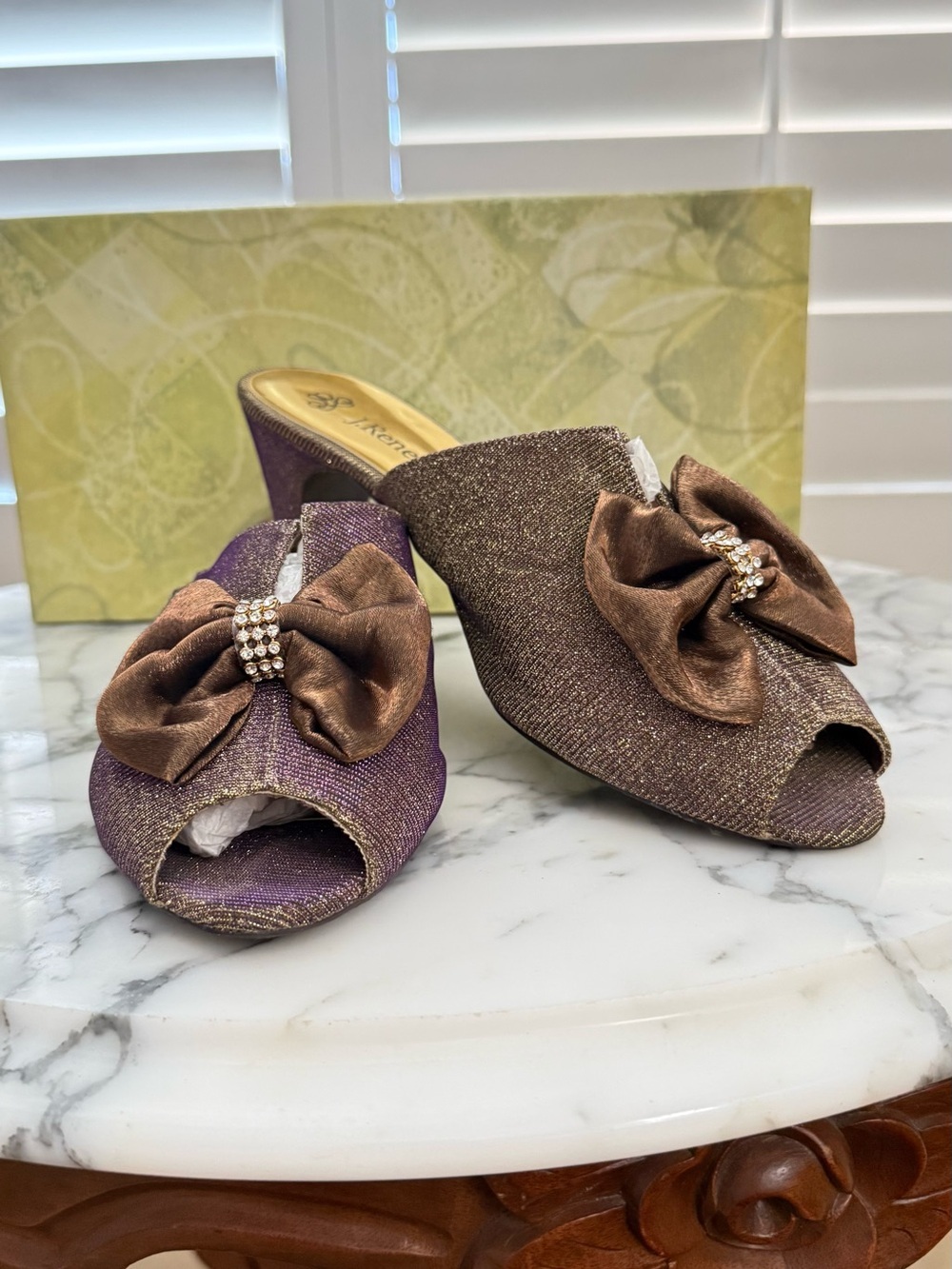 J.Renee Two-Tone Glitter Peep-Toe Mules